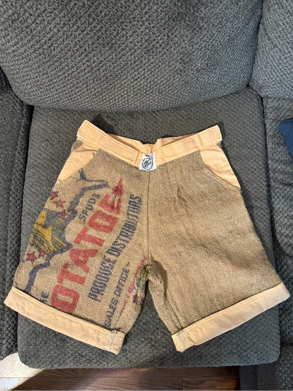 Vintage French Fryzz Upcycled Berlap Shorts